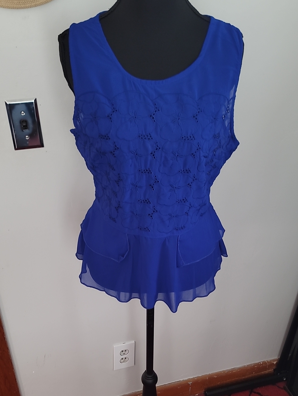 Fun & Flirt by Japna Royal Blue Floral Crochet Peplum Camisole